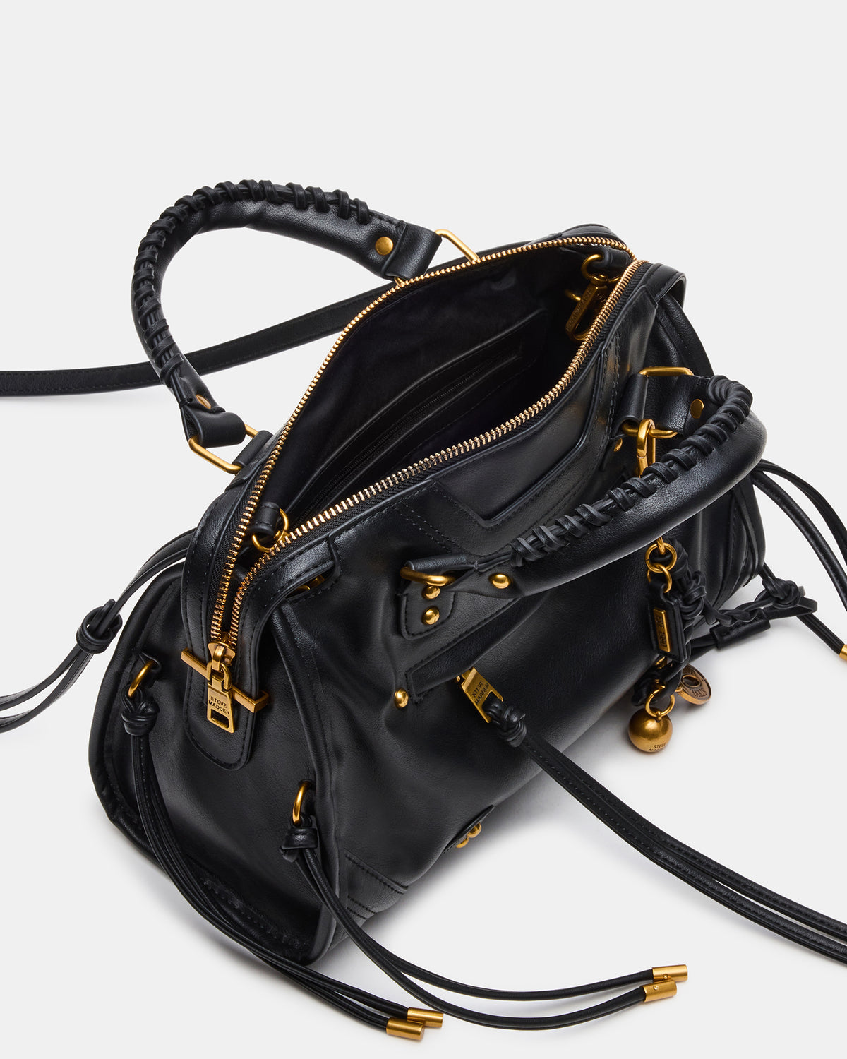 RIGGS Bag Black/Gold Slouchy Top-Handle Crossbody Satchel Handbag - Steve Madden