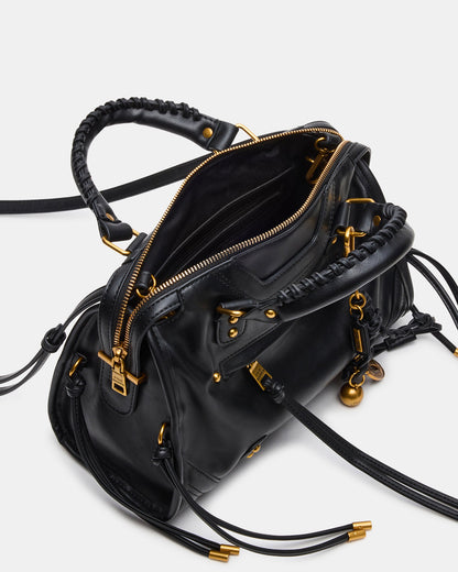 RIGGS Bag Black/Gold Slouchy Top-Handle Crossbody Satchel Handbag - Steve Madden