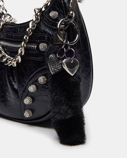 ERIKA Bag Black Rhinestone Embellished Studded Crinkle Moto Crossbody Handbag - Steve Madden