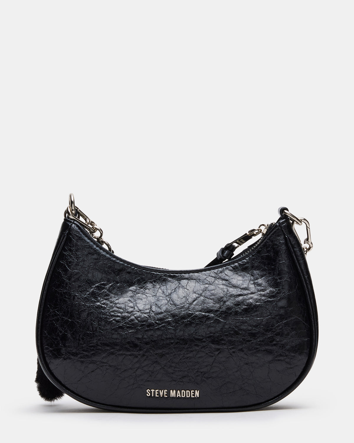 ERIKA Bag Black Rhinestone Embellished Studded Crinkle Moto Crossbody Handbag - Steve Madden