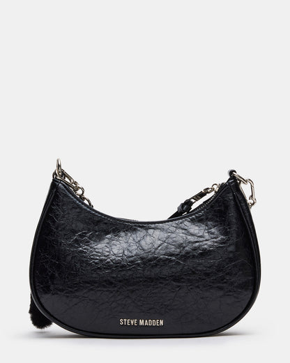ERIKA Bag Black Rhinestone Embellished Studded Crinkle Moto Crossbody Handbag - Steve Madden