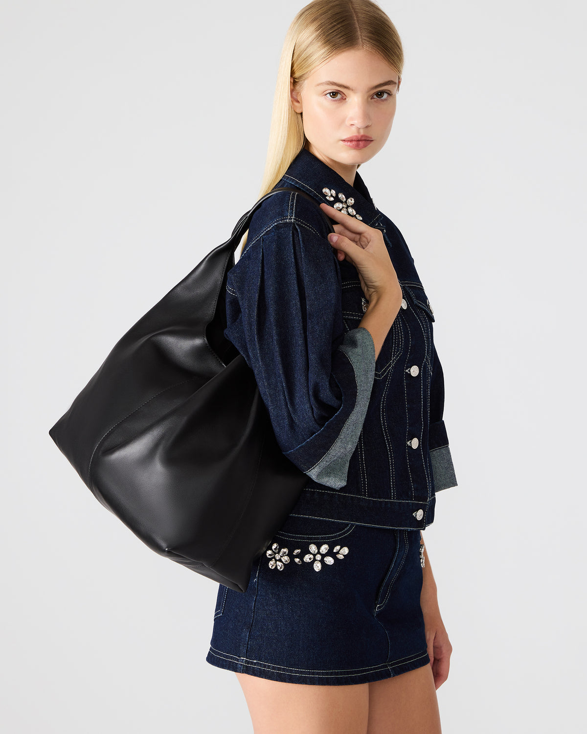 COLLINS Bag Black Hobo Slouchy Shoulder Strap Tote Handbag - Steve Madden