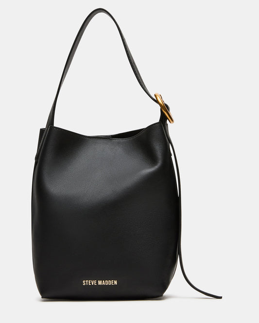 SOFIEE Bag Black Leather Shoulder Strap Bucket Tote Handbag - Steve Madden