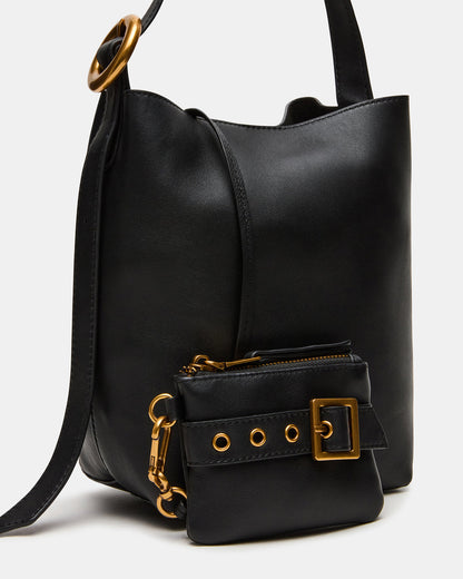 SOFIEE Bag Black Leather Shoulder Strap Bucket Tote Handbag - Steve Madden