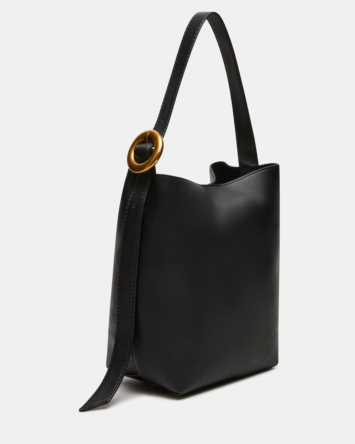 SOFIEE Bag Black Leather Shoulder Strap Bucket Tote Handbag - Steve Madden