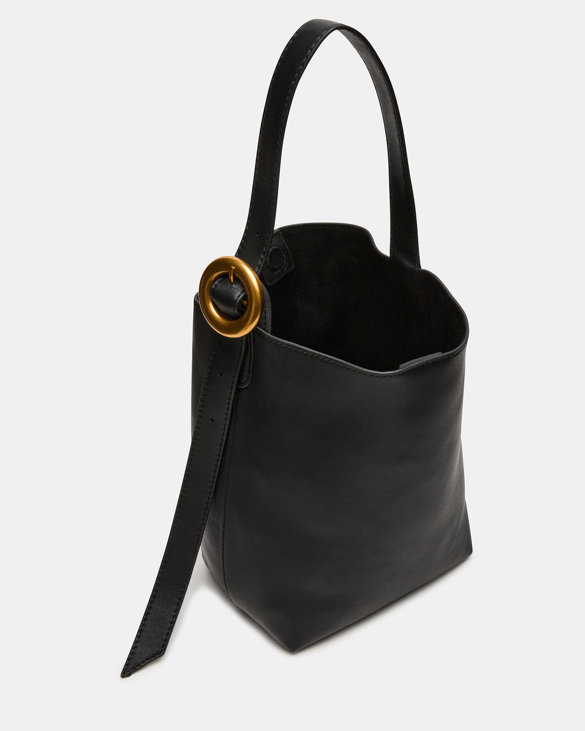 SOFIEE Bag Black Leather Shoulder Strap Bucket Tote Handbag - Steve Madden