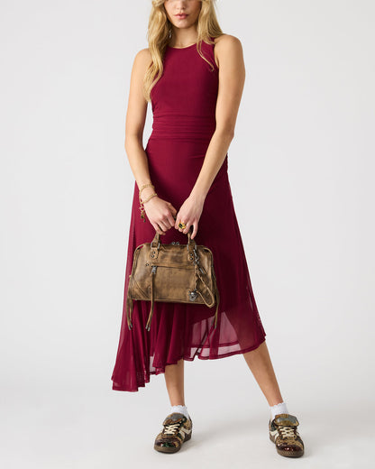 RIGGS Brown Distressed Slouchy Top-Handle Crossbody Satchel Handbag - Steve Madden
