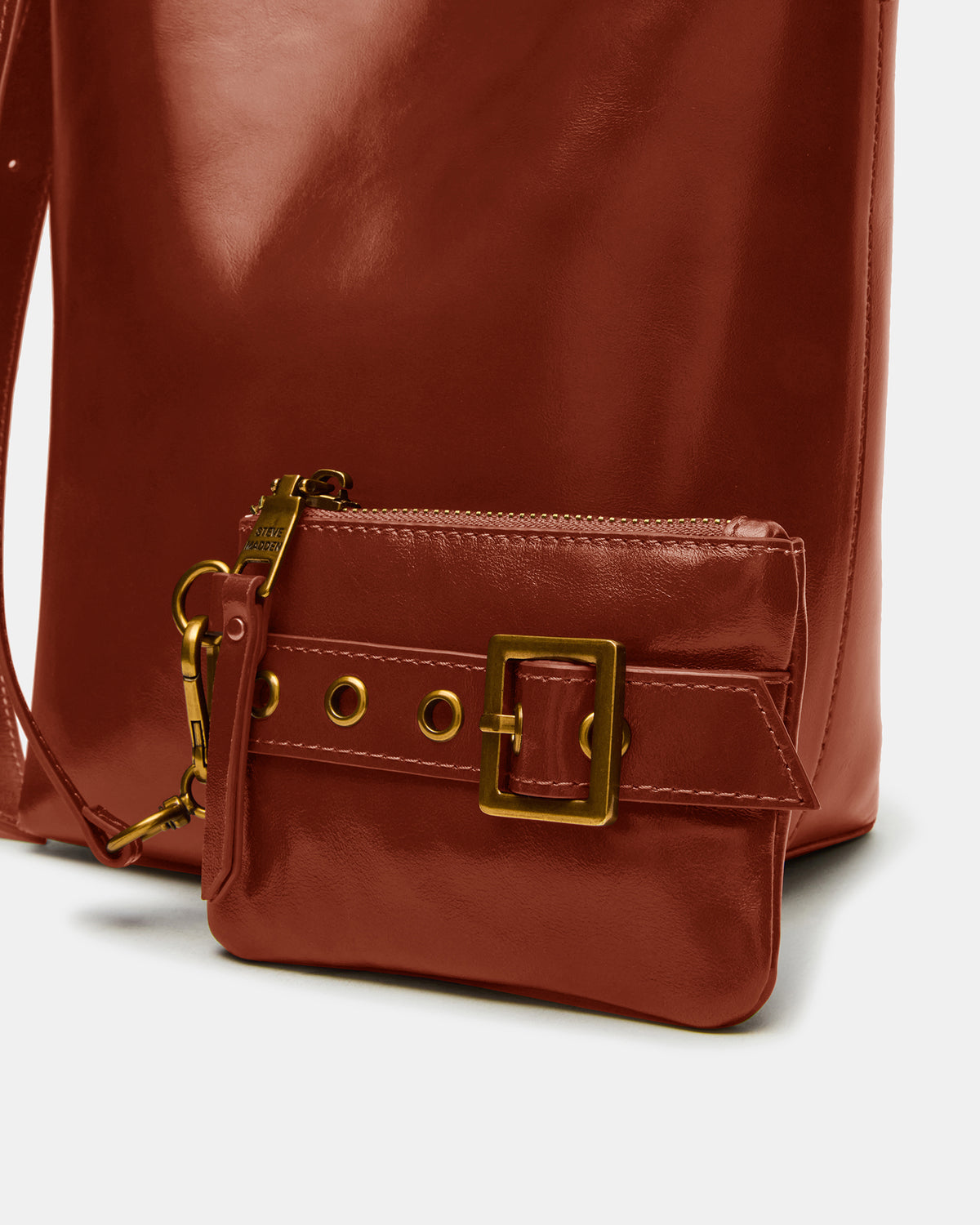 SOFIEE Bag Rust Leather Shoulder Strap Bucket Tote Handbag - Steve Madden