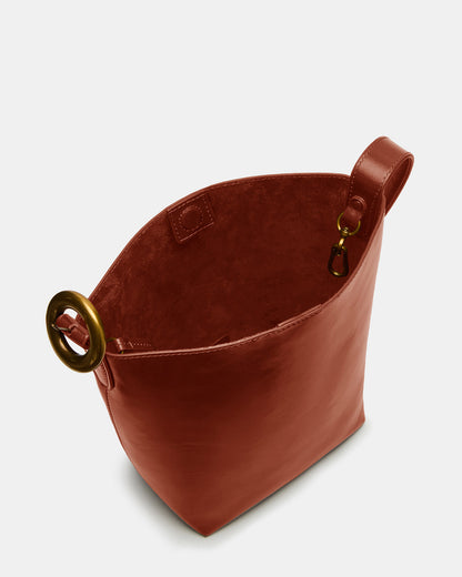 SOFIEE Bag Rust Leather Shoulder Strap Bucket Tote Handbag - Steve Madden