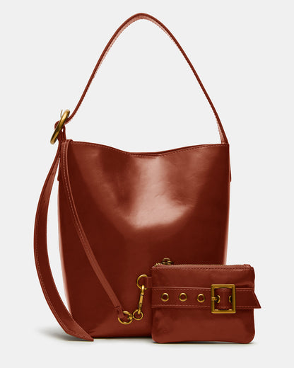 SOFIEE Bag Rust Leather Shoulder Strap Bucket Tote Handbag - Steve Madden