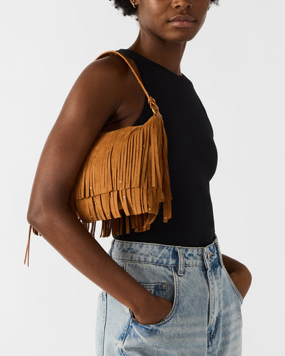 BOHEME Bag Tobacco Shoulder Strap Studded Fringe Handbag - Steve Madden