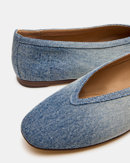 LENI Denim Fabric Square-Toe Ballet Women's Flat - Steve Madden