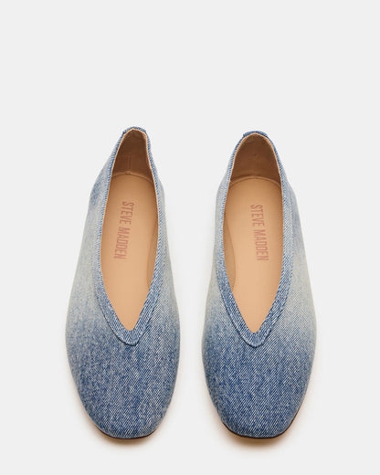 LENI Denim Fabric Square-Toe Ballet Women's Flat - Steve Madden