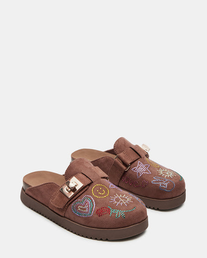 Kids' MONEYY Brown Rhinestones Girls' Slip-On Clog - Steve Madden