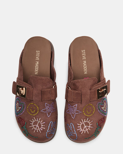 Kids' MONEYY Brown Rhinestones Girls' Slip-On Clog - Steve Madden
