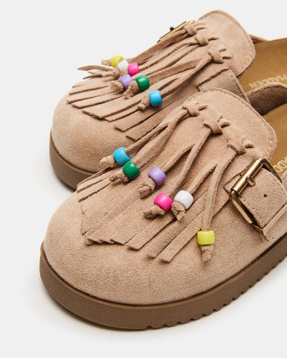 Kids' TREAT Taupe Girls' Slip-On Fringe Flat - Steve Madden