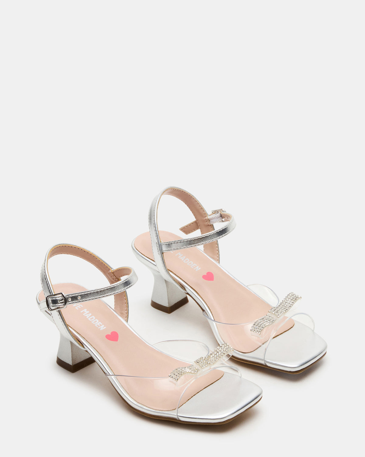 Kids' MERRY Silver Girls' Square-Toe Rhinestone Heel - Steve Madden