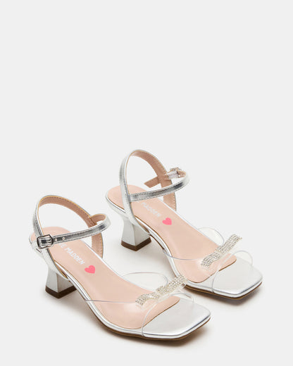 Kids' MERRY Silver Girls' Square-Toe Rhinestone Heel - Steve Madden