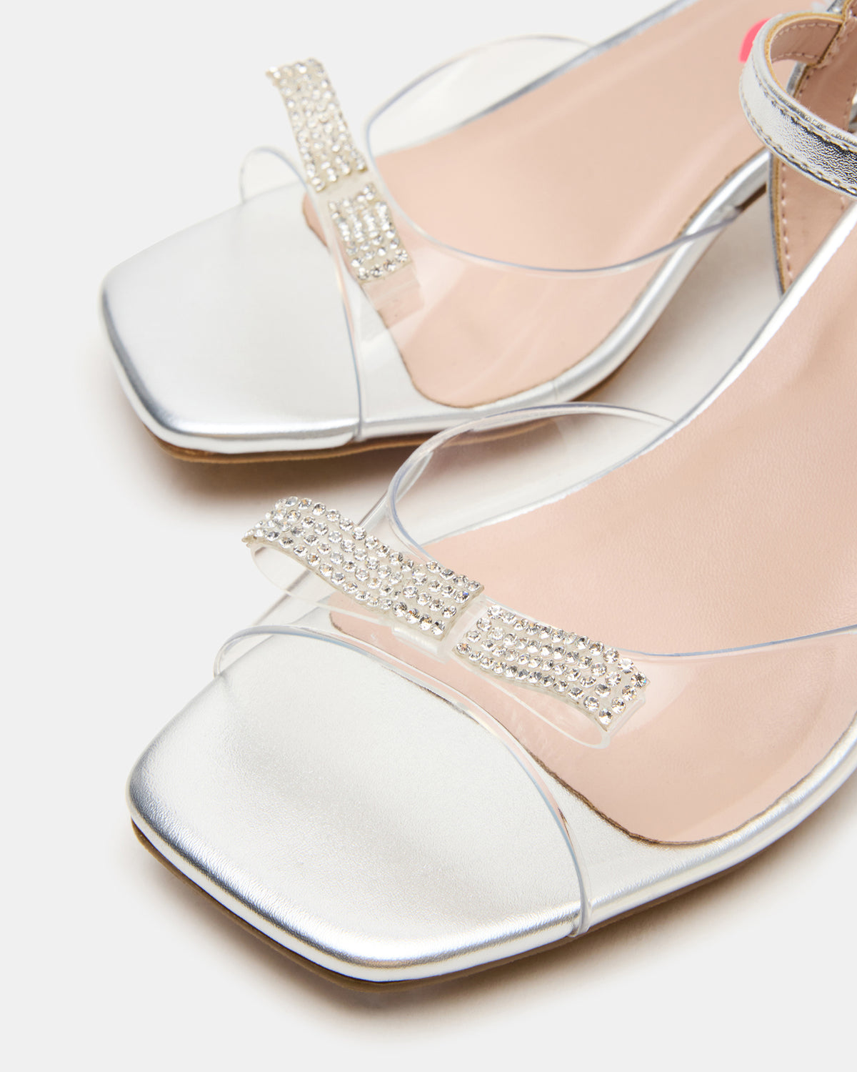 Kids' MERRY Silver Girls' Square-Toe Rhinestone Heel - Steve Madden