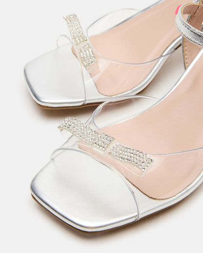 Kids' MERRY Silver Girls' Square-Toe Rhinestone Heel - Steve Madden