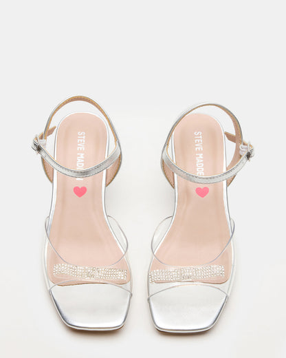 Kids' MERRY Silver Girls' Square-Toe Rhinestone Heel - Steve Madden