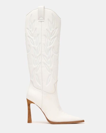 KINZEE White Leather Pointed-Toe Knee-High Western Stiletto Women's Boot - Steve Madden