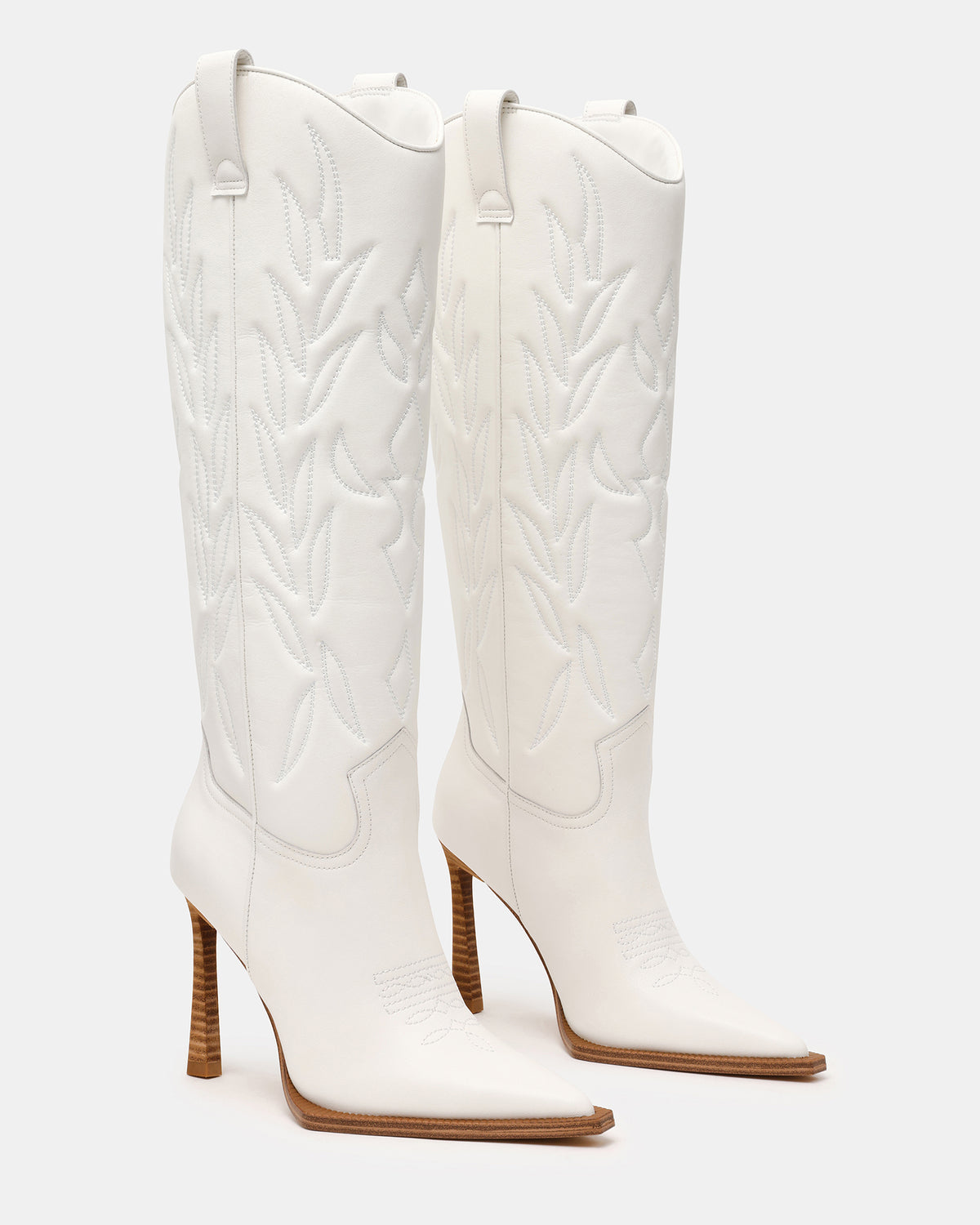 KINZEE White Leather Pointed-Toe Knee-High Western Stiletto Women's Boot - Steve Madden