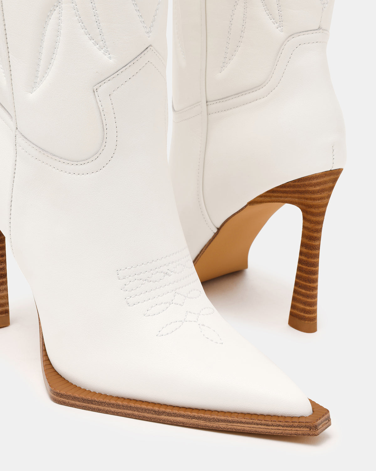 KINZEE White Leather Pointed-Toe Knee-High Western Stiletto Women's Boot - Steve Madden