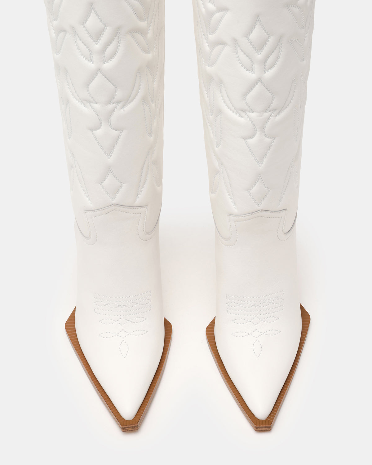 KINZEE White Leather Pointed-Toe Knee-High Western Stiletto Women's Boot - Steve Madden