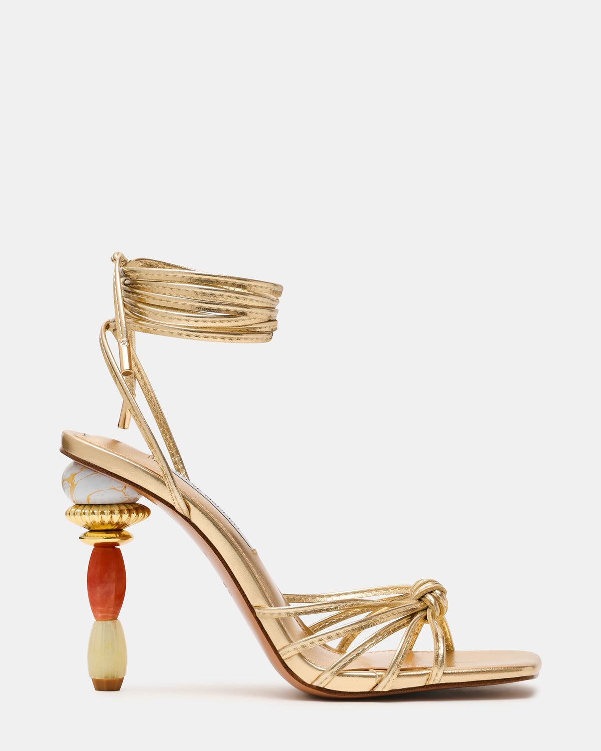 SOLENA Gold Strappy Leg-Tie Square-Toe Women's Sculptured Heel - Steve Madden