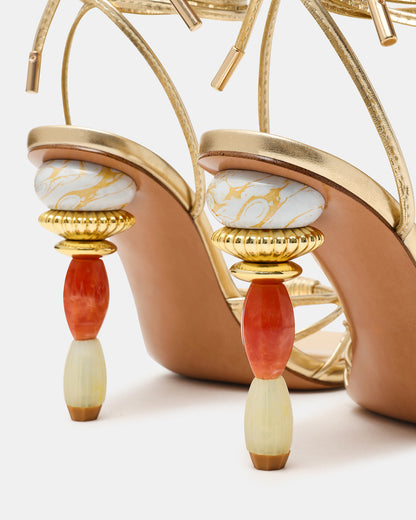 SOLENA Gold Strappy Leg-Tie Square-Toe Women's Sculptured Heel - Steve Madden