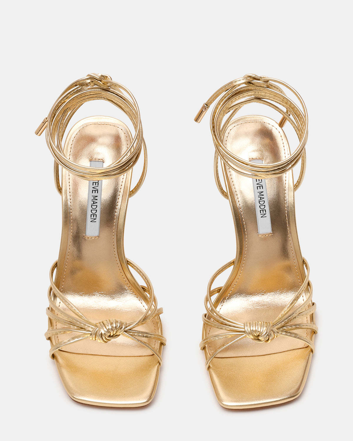SOLENA Gold Strappy Leg-Tie Square-Toe Women's Sculptured Heel - Steve Madden