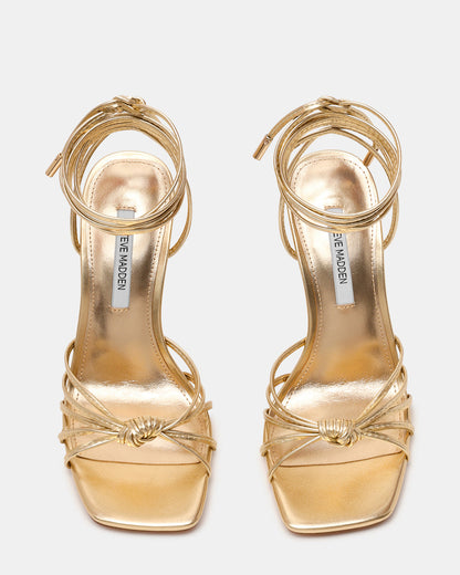SOLENA Gold Strappy Leg-Tie Square-Toe Women's Sculptured Heel - Steve Madden