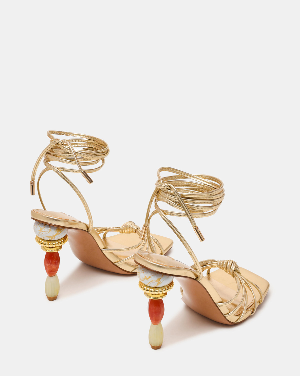 SOLENA Gold Strappy Leg-Tie Square-Toe Women's Sculptured Heel - Steve Madden