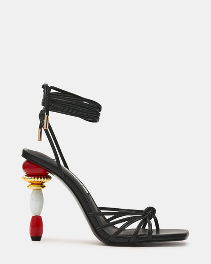 SOLENA Black Strappy Leg-Tie Square-Toe Women's Sculptured Heel - Steve Madden