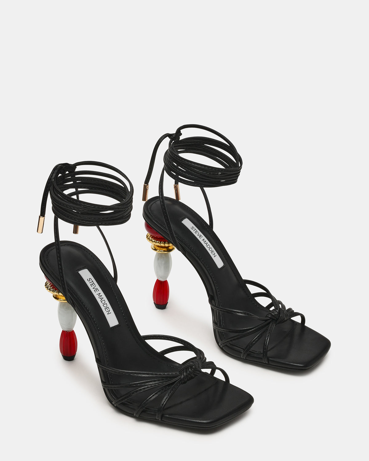 SOLENA Black Strappy Leg-Tie Square-Toe Women's Sculptured Heel - Steve Madden