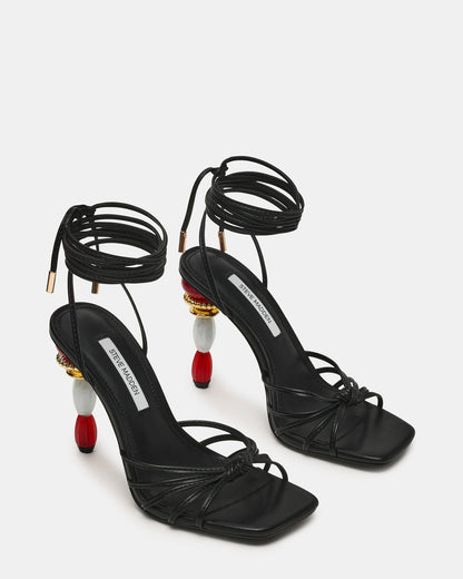 SOLENA Black Strappy Leg-Tie Square-Toe Women's Sculptured Heel - Steve Madden