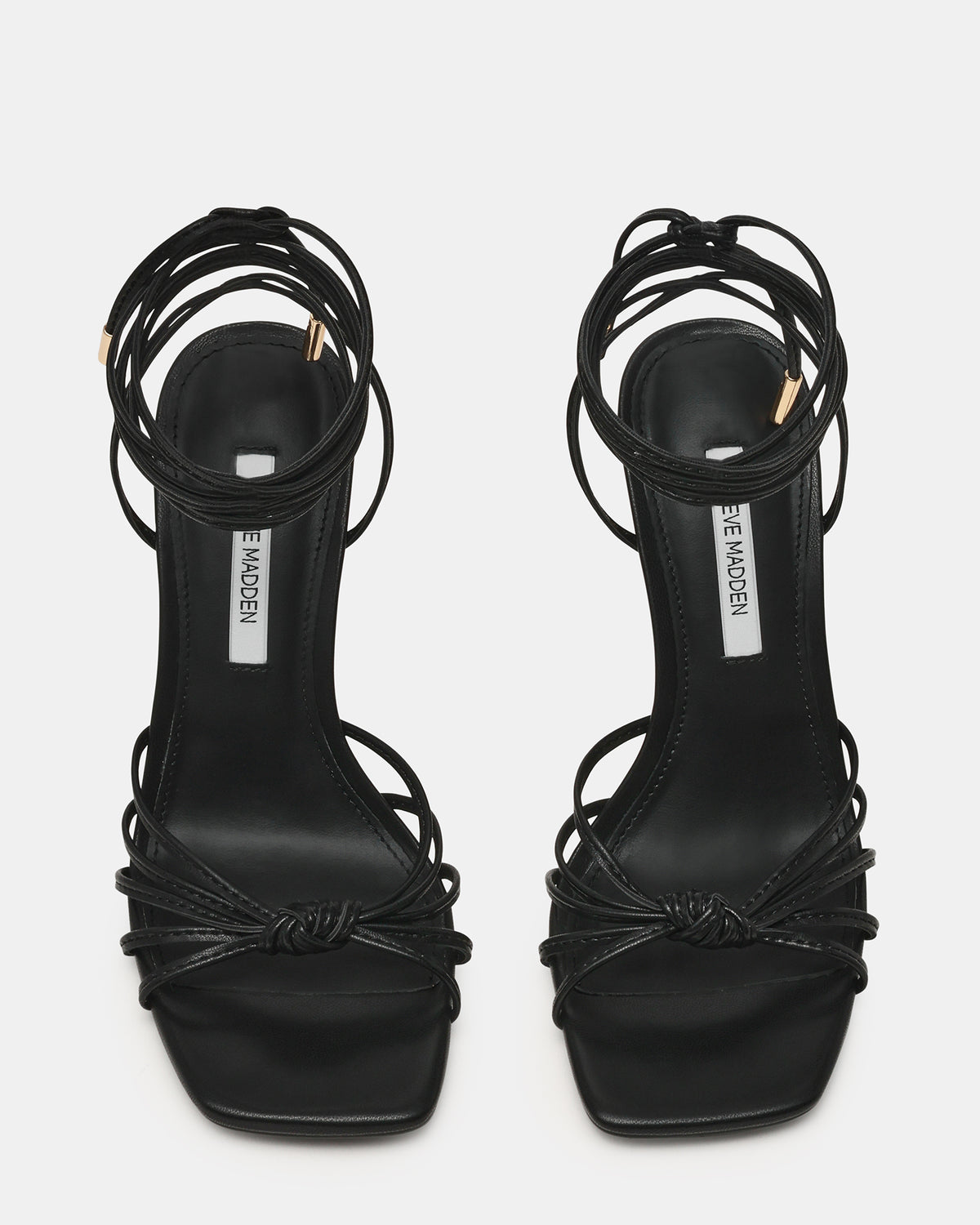 SOLENA Black Strappy Leg-Tie Square-Toe Women's Sculptured Heel - Steve Madden