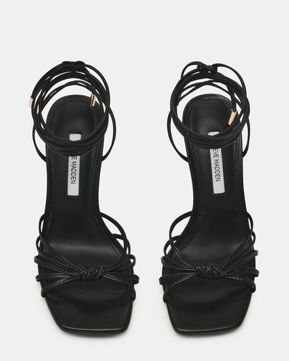 SOLENA Black Strappy Leg-Tie Square-Toe Women's Sculptured Heel - Steve Madden
