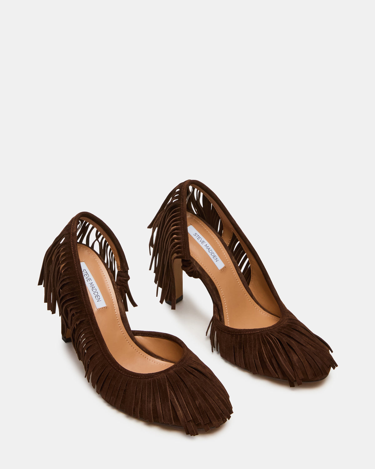 GREER Brown Suede Fringe Slingback Round-Toe Women's Heel - Steve Madden