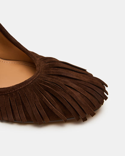 GREER Brown Suede Fringe Slingback Round-Toe Women's Heel - Steve Madden