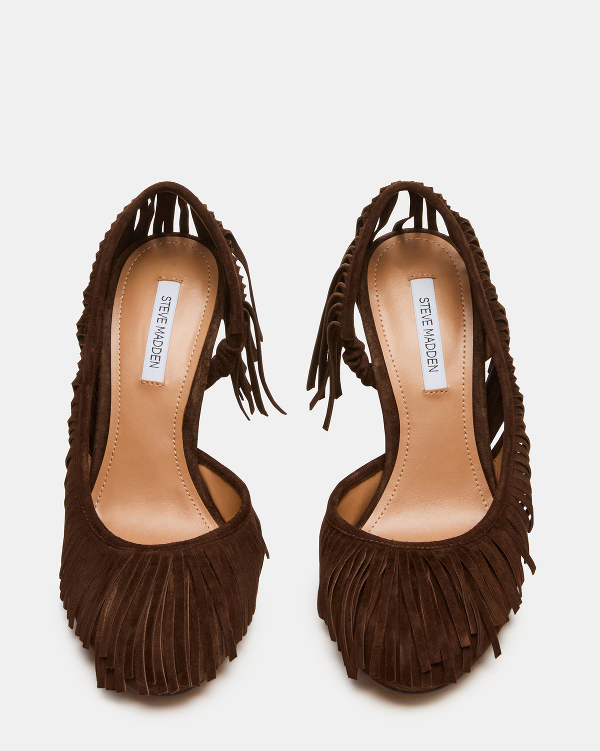 GREER Brown Suede Fringe Slingback Round-Toe Women's Heel - Steve Madden