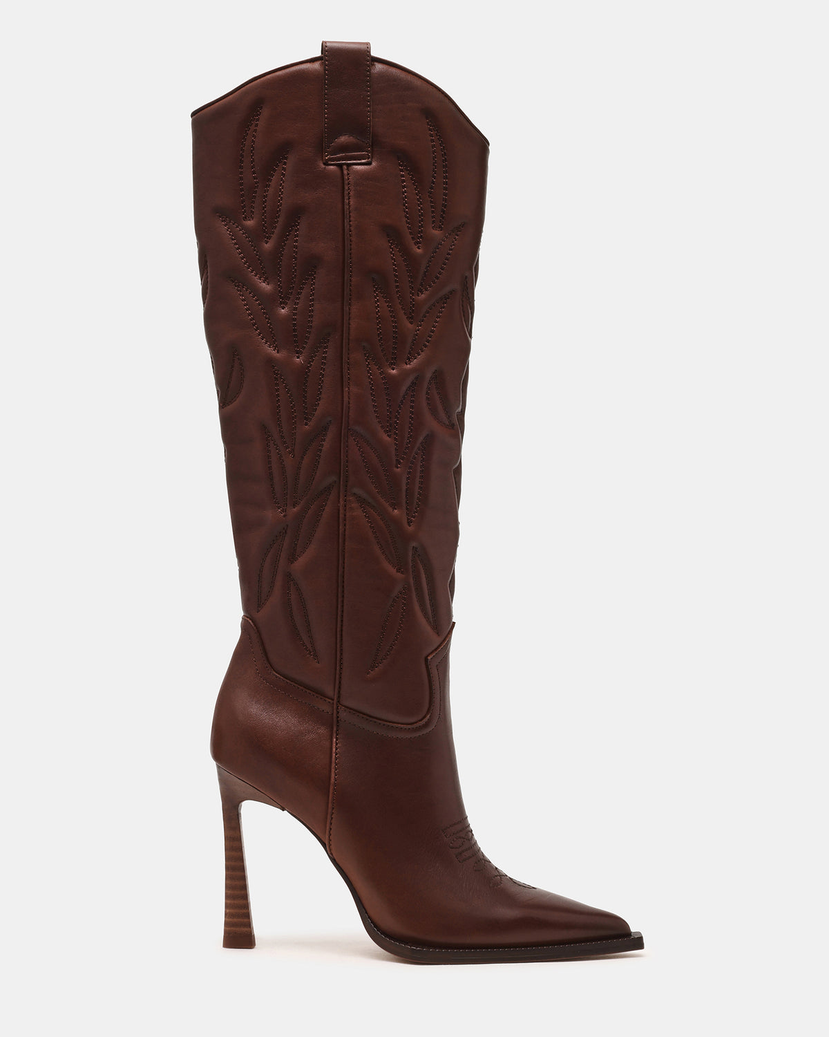 KINZEE Brown Leather Pointed-Toe Knee-High Western Stiletto Women's Boot - Steve Madden