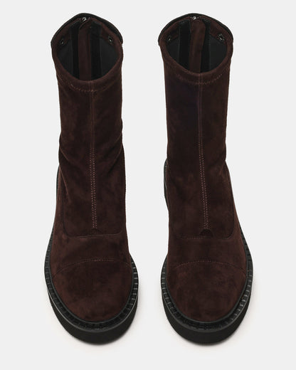 MYER Brown Suede Round-Toe Zipper Closure Women's Ankle Boot - Steve Madden