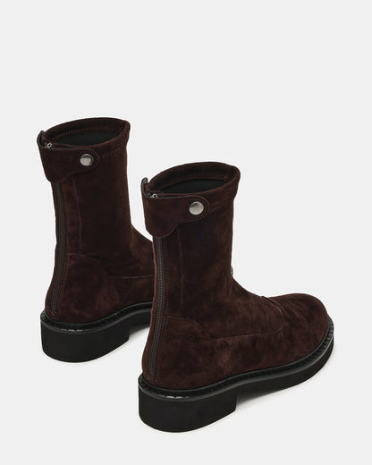 MYER Brown Suede Round-Toe Zipper Closure Women's Ankle Boot - Steve Madden