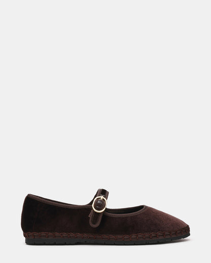 VELMA Brown Velvet Mary Jane Gold-Detail Buckle Women's Flat - Steve Madden