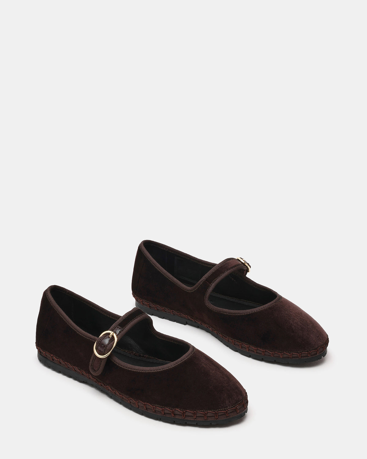 VELMA Brown Velvet Mary Jane Gold-Detail Buckle Women's Flat - Steve Madden