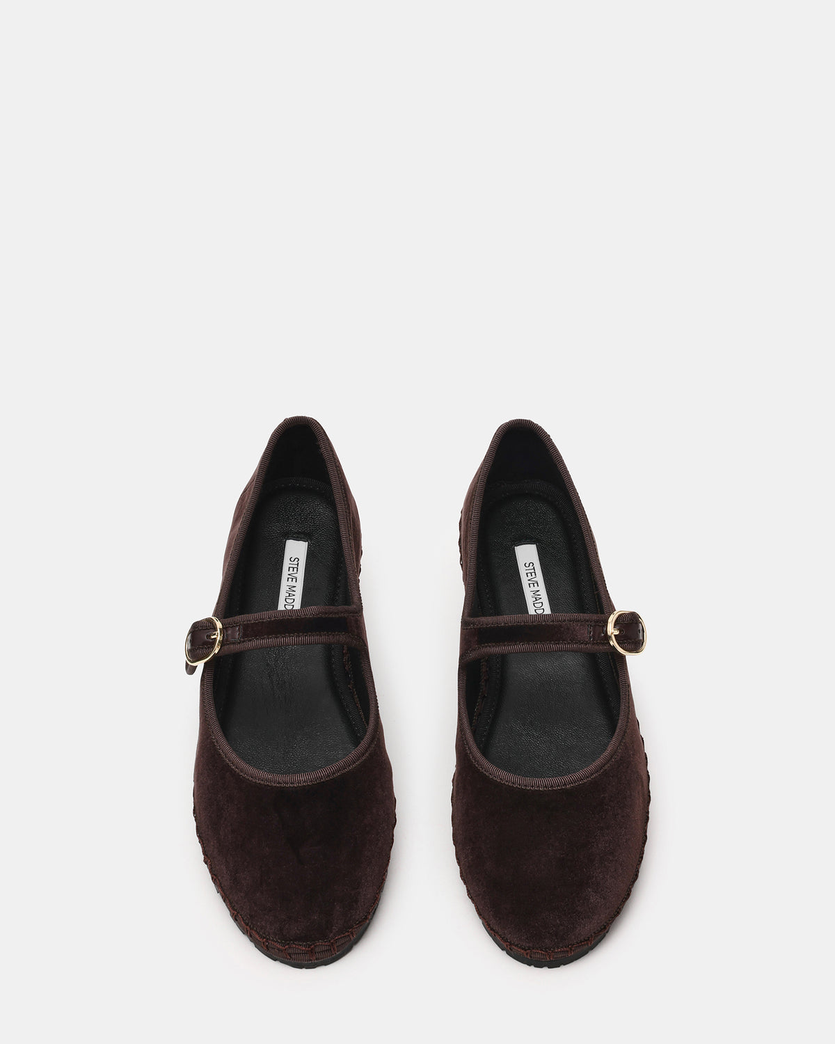 VELMA Brown Velvet Mary Jane Gold-Detail Buckle Women's Flat - Steve Madden