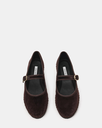 VELMA Brown Velvet Mary Jane Gold-Detail Buckle Women's Flat - Steve Madden