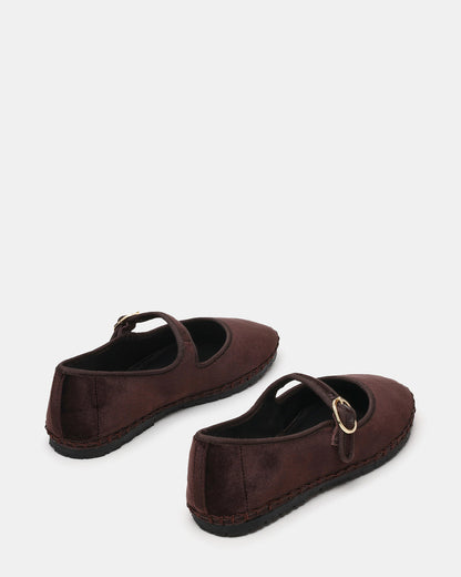 VELMA Brown Velvet Mary Jane Gold-Detail Buckle Women's Flat - Steve Madden